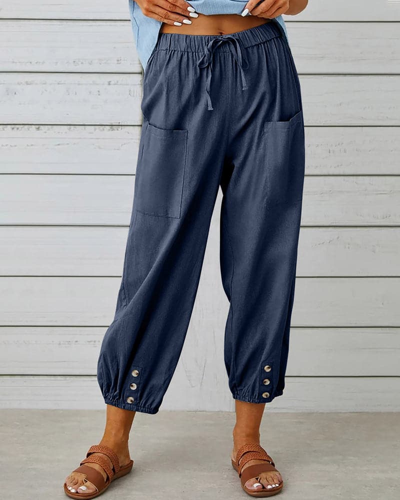 Judith | Comfortable Cropped Pants with Elastic Waist and Pockets - Image 1