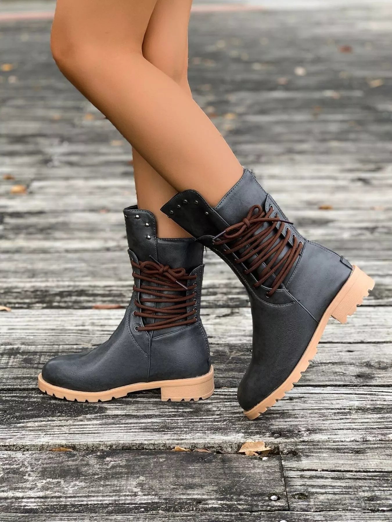 Susan | Women's Lace-Up Mid-Calf Combat Boots - Image 7