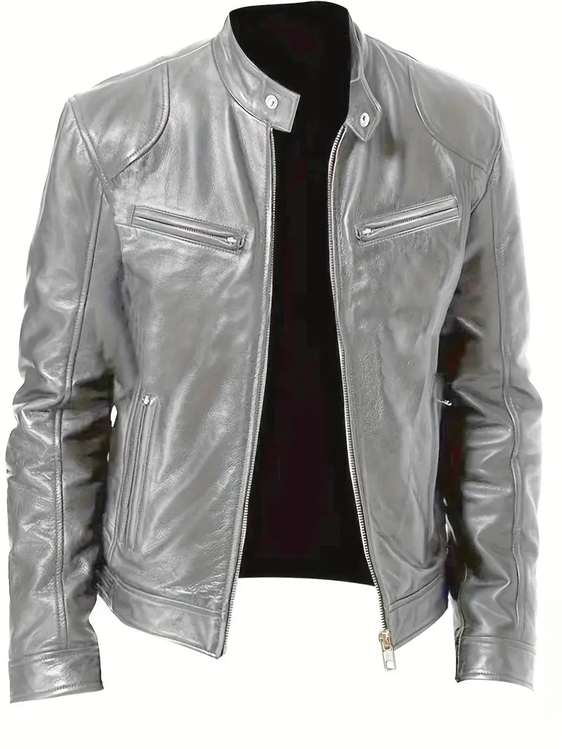 Clarence | Men's Slim Fit Leather Racer Jacket - Image 5