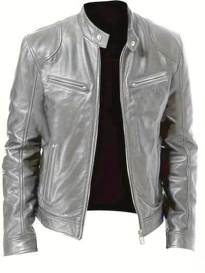 Clarence | Men's Slim Fit Leather Racer Jacket - Image 5