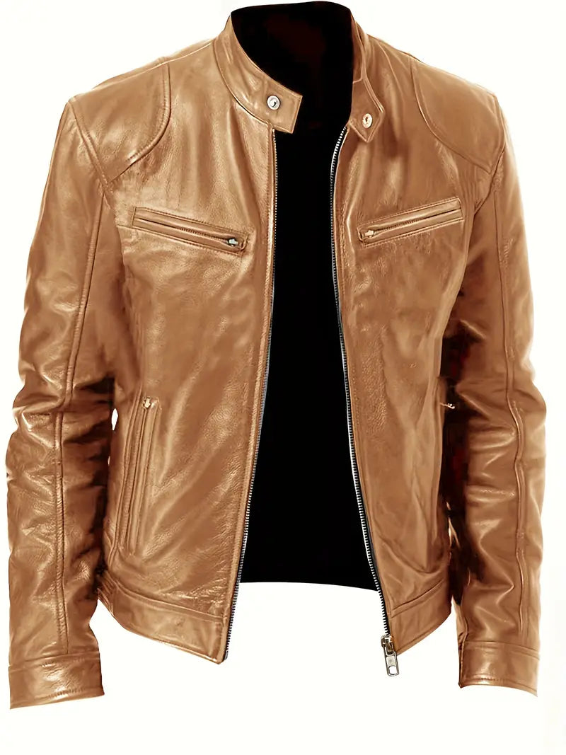 Clarence | Men's Slim Fit Leather Racer Jacket - Image 4