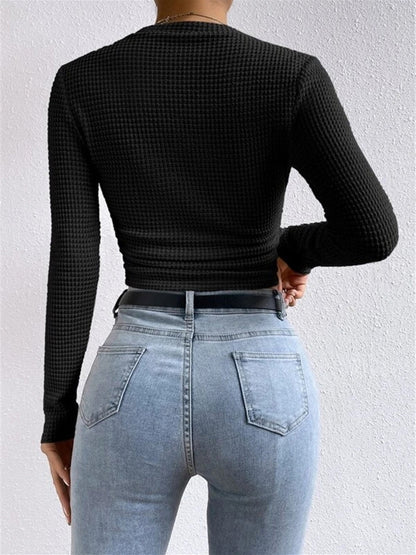 Sage | Women's Fitted Waffle Knit Long Sleeve Top - Image 9