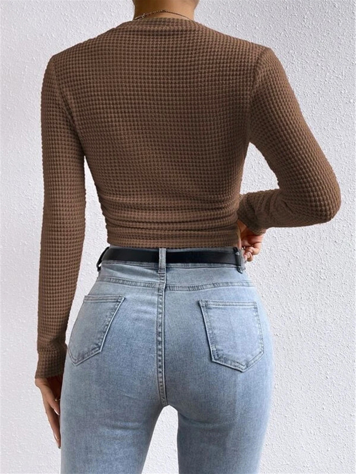 Sage | Women's Fitted Waffle Knit Long Sleeve Top - Image 14