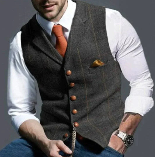 Drake | Men's Slim Fit Tweed Waistcoat - Image 1