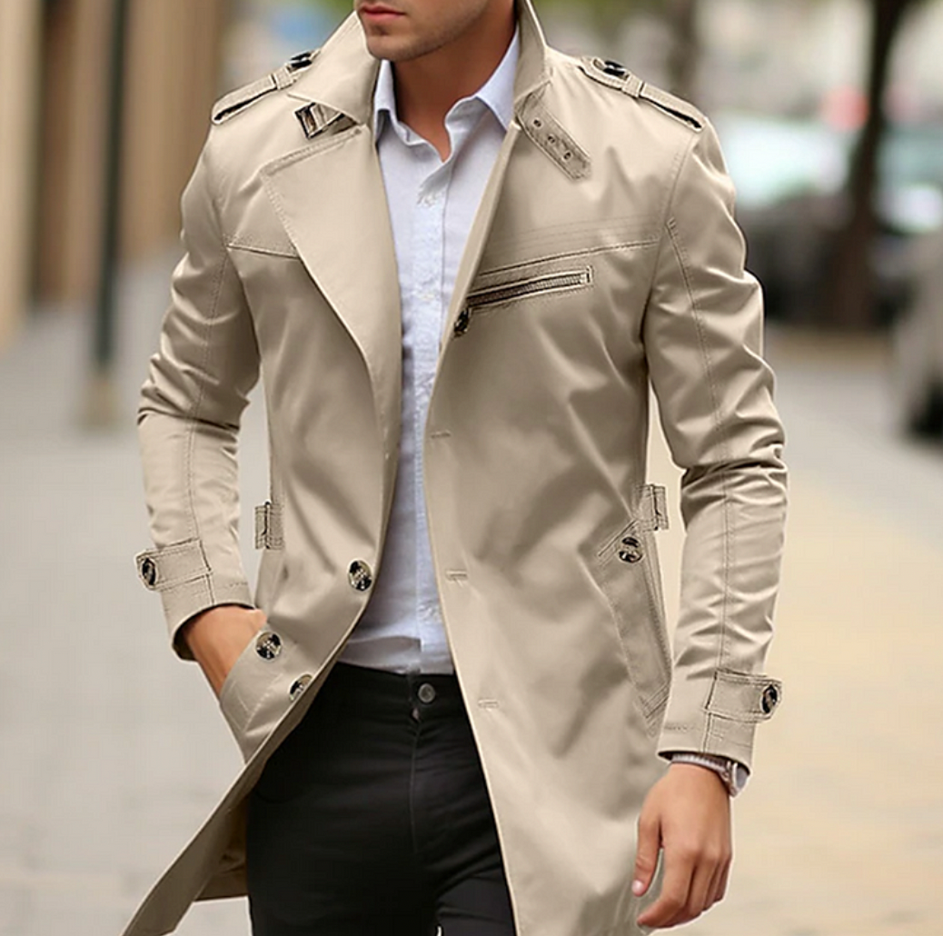 Vincent | Men's Double-Breasted Long Trench Coat - Image 1