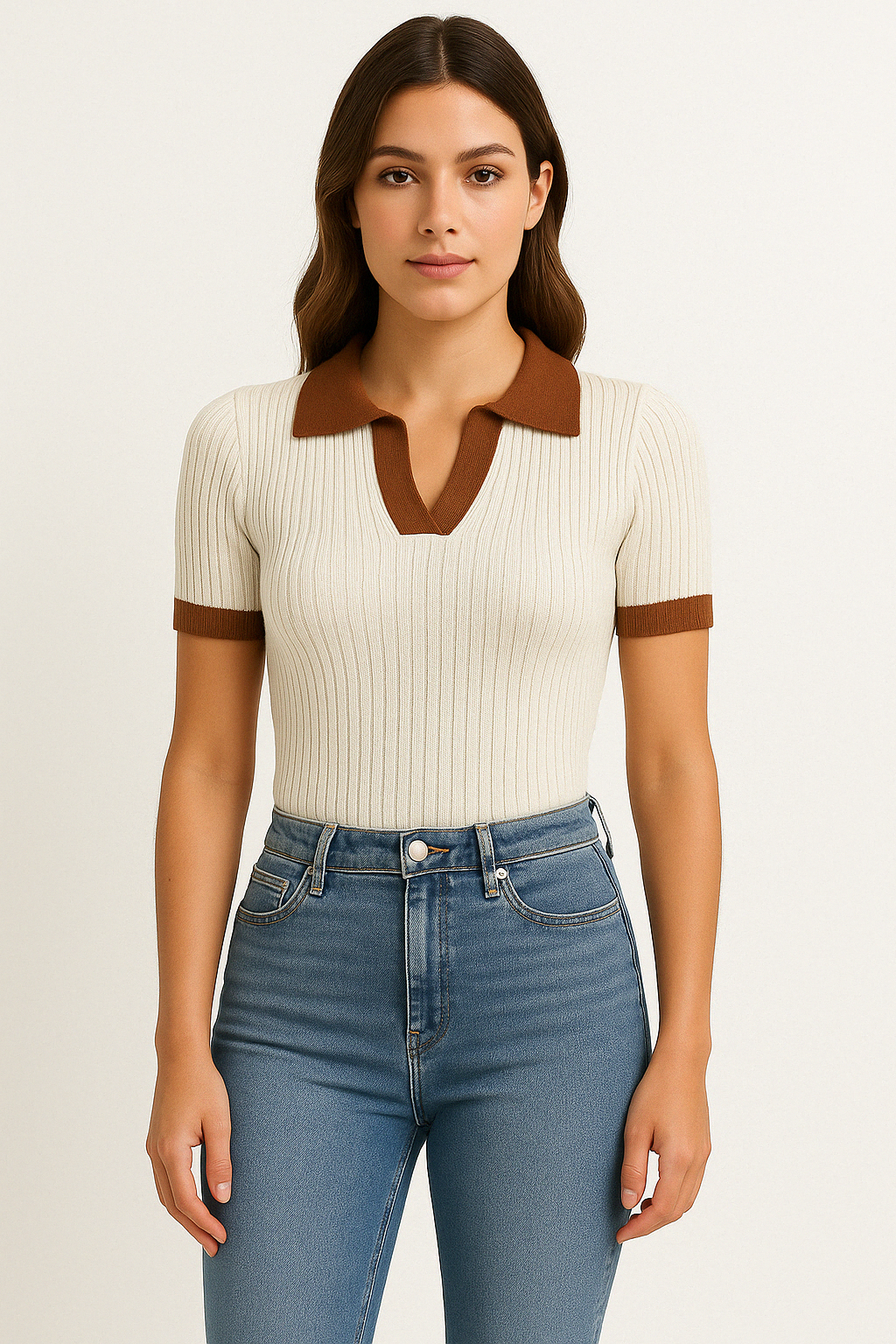 Fiona | Women's Fitted Ribbed Polo Top - Image 1