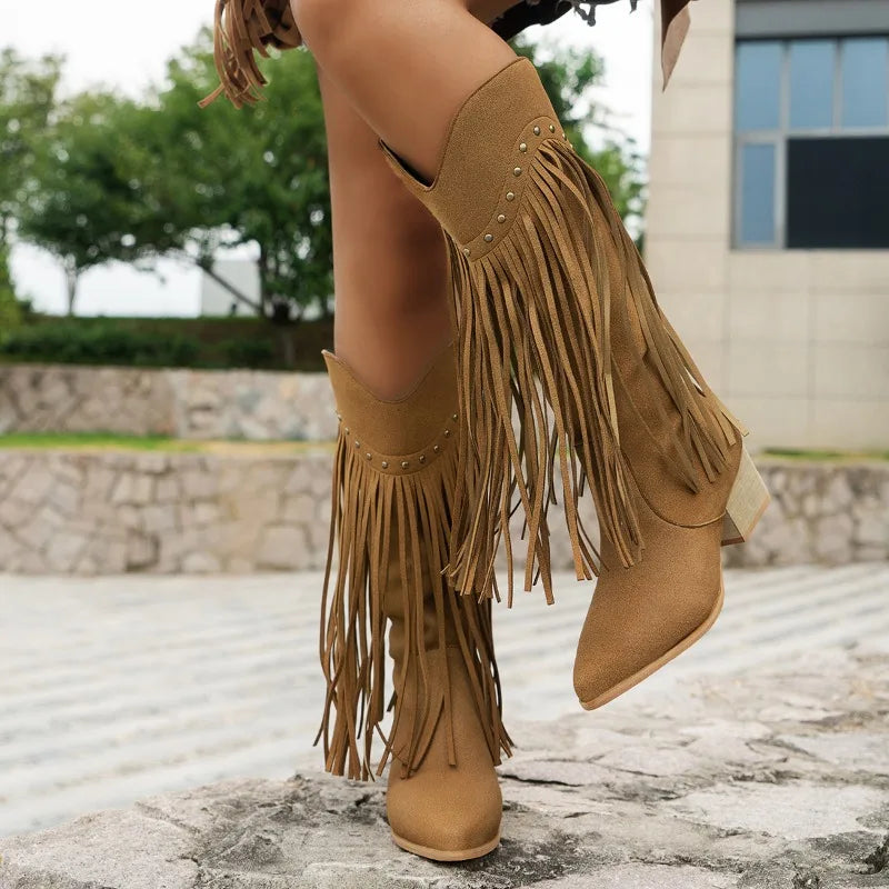 Kelsey | Women's Fringe Knee High Western Boots - Image 1