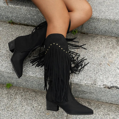 Kelsey | Women's Fringe Knee High Western Boots - Image 2