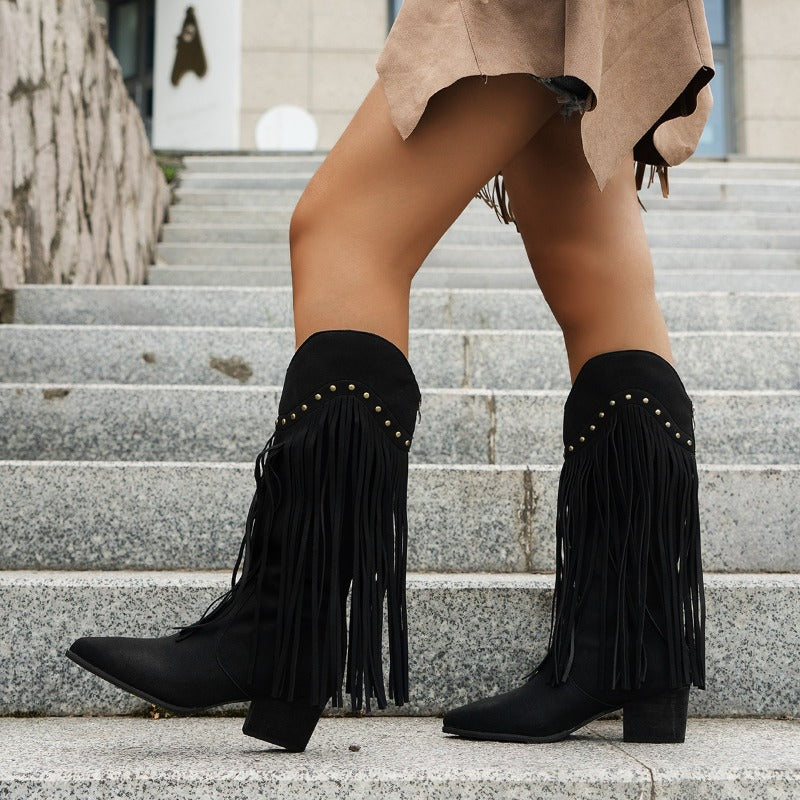 Kelsey | Women's Fringe Knee High Western Boots - Image 3