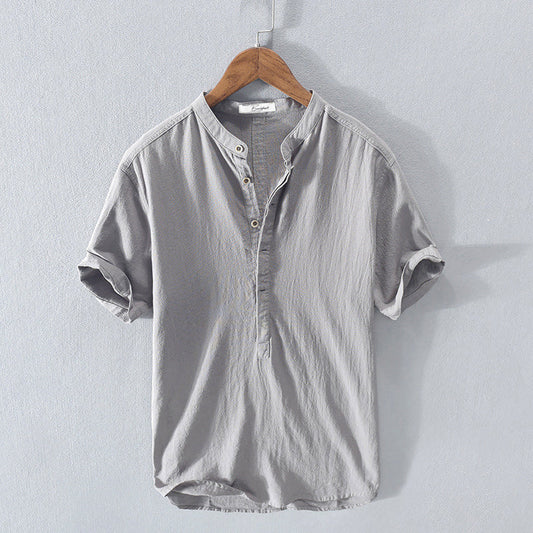 Theodore | Men's Elegant Linen Shirt with Mandarin Collar - Image 1