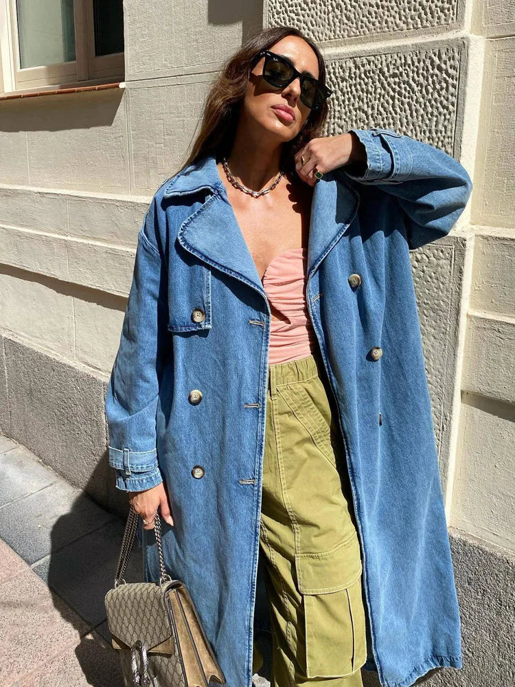 Priscilla | Women's Oversized Denim Trench Coat - Image 2