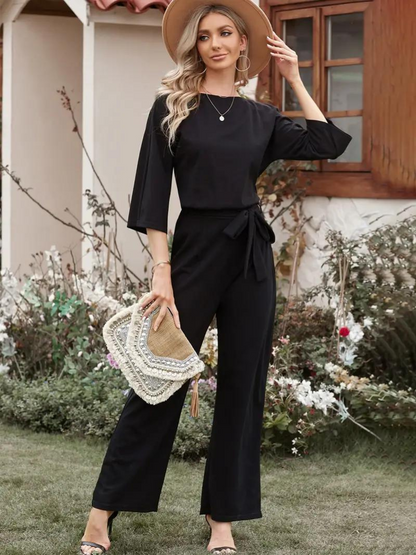 Kathleen | Women's Tie Waist Maxi Jumpsuit - Image 1