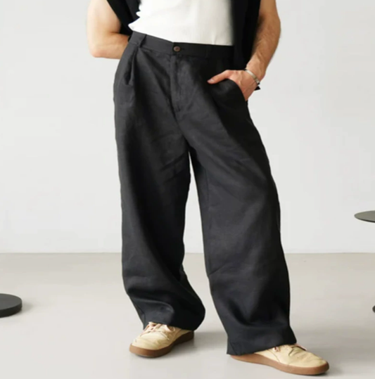 Nelson | Men’s Trousers – Comfortable Cotton Linen Blend – Relaxed Fit – Full Length