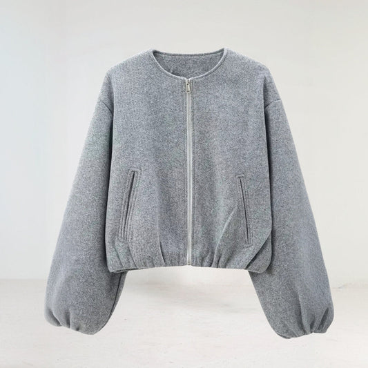 Bella | Women's Balloon Sleeve Zip-Up Bomber Jacket - Image 1