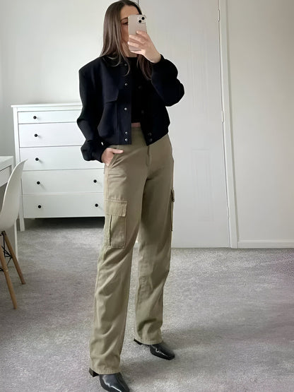 Donna | Women's Cropped Button-Down Bomber Jacket - Image 5