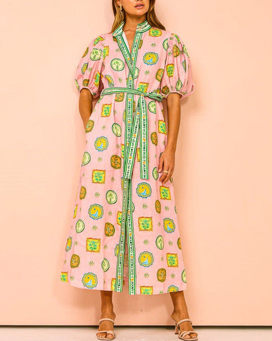 Greta | Vibrant Tropical Balloon Sleeves Maxi Dress - Image 1