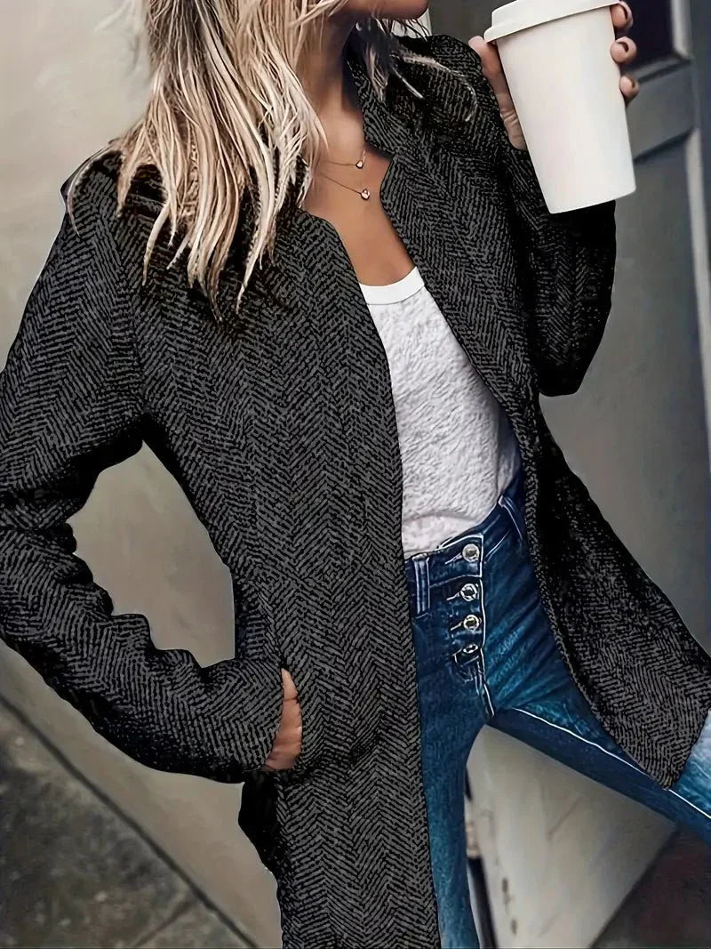 Cheri | Women's Long Open Front Casual Coat - Image 3