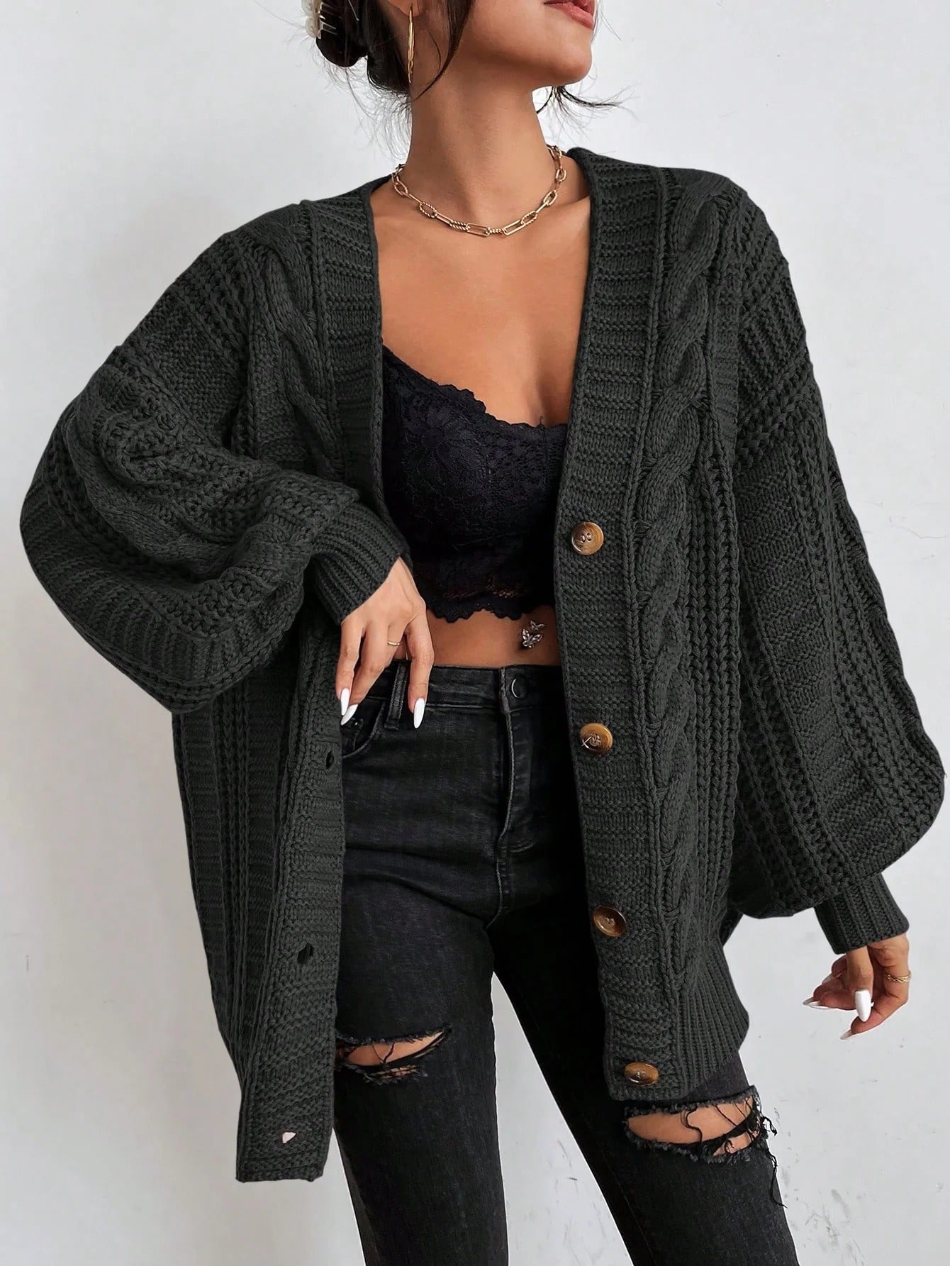 Jean | Women's Oversized Cable Knit Cardigan - Image 10