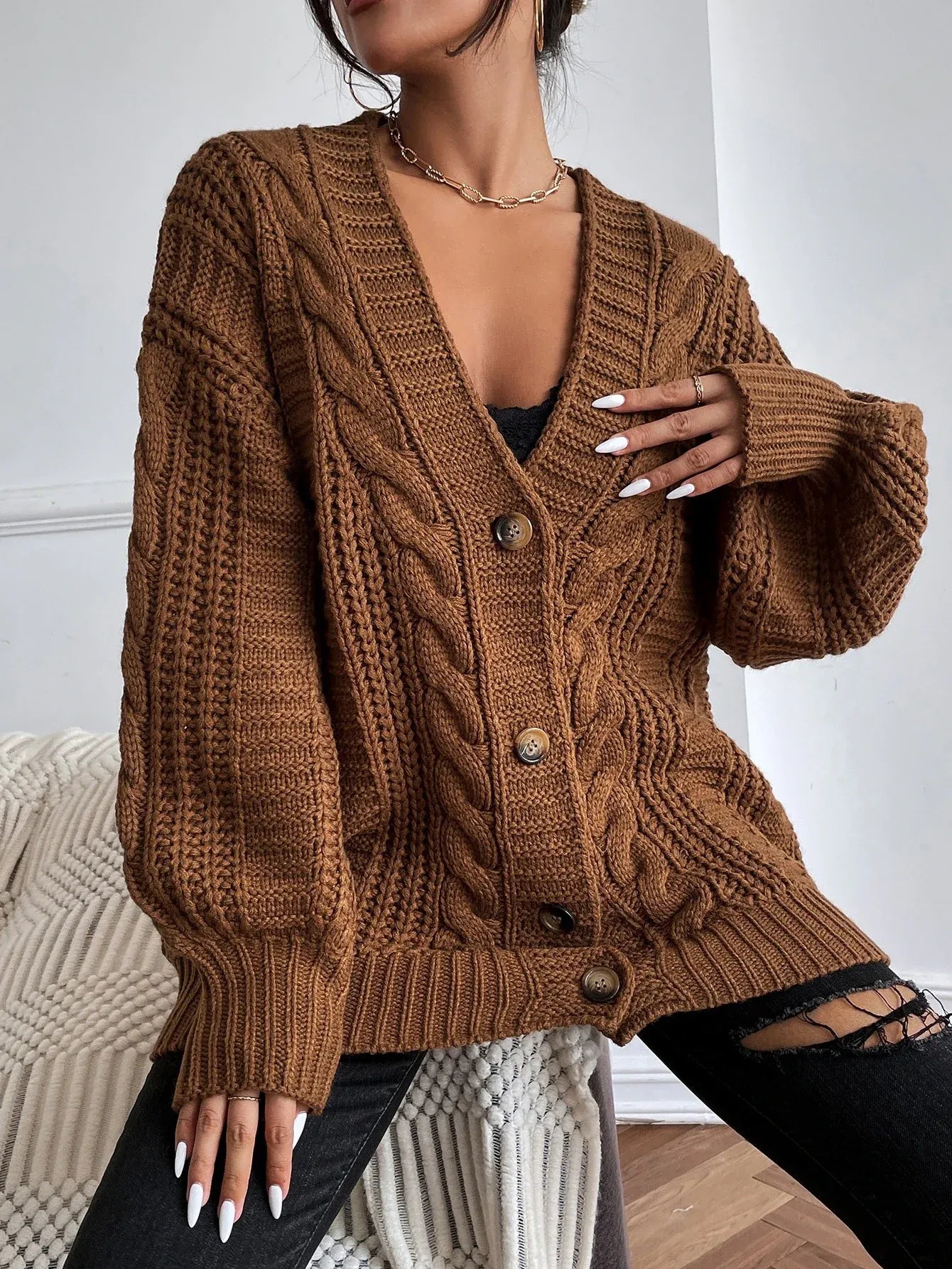 Jean | Women's Oversized Cable Knit Cardigan - Image 4