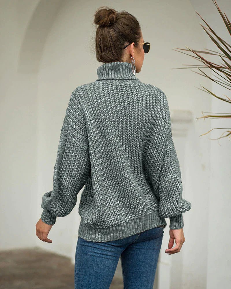 Hazel | Women's Oversized Cable Knit Turtleneck Sweater - Image 4