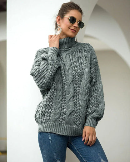 Hazel | Women's Oversized Cable Knit Turtleneck Sweater - Image 3