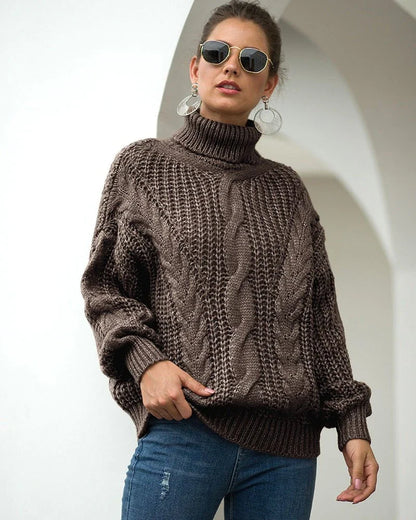 Hazel | Women's Oversized Cable Knit Turtleneck Sweater - Image 1