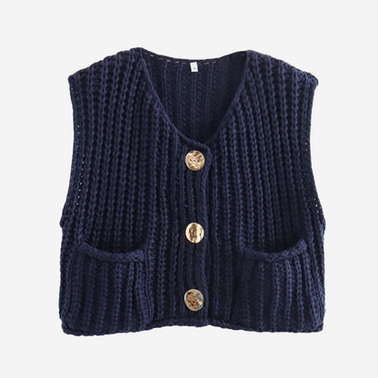 Zoe | Women's Button-Front Chunky Knit Sweater Vest - Image 2