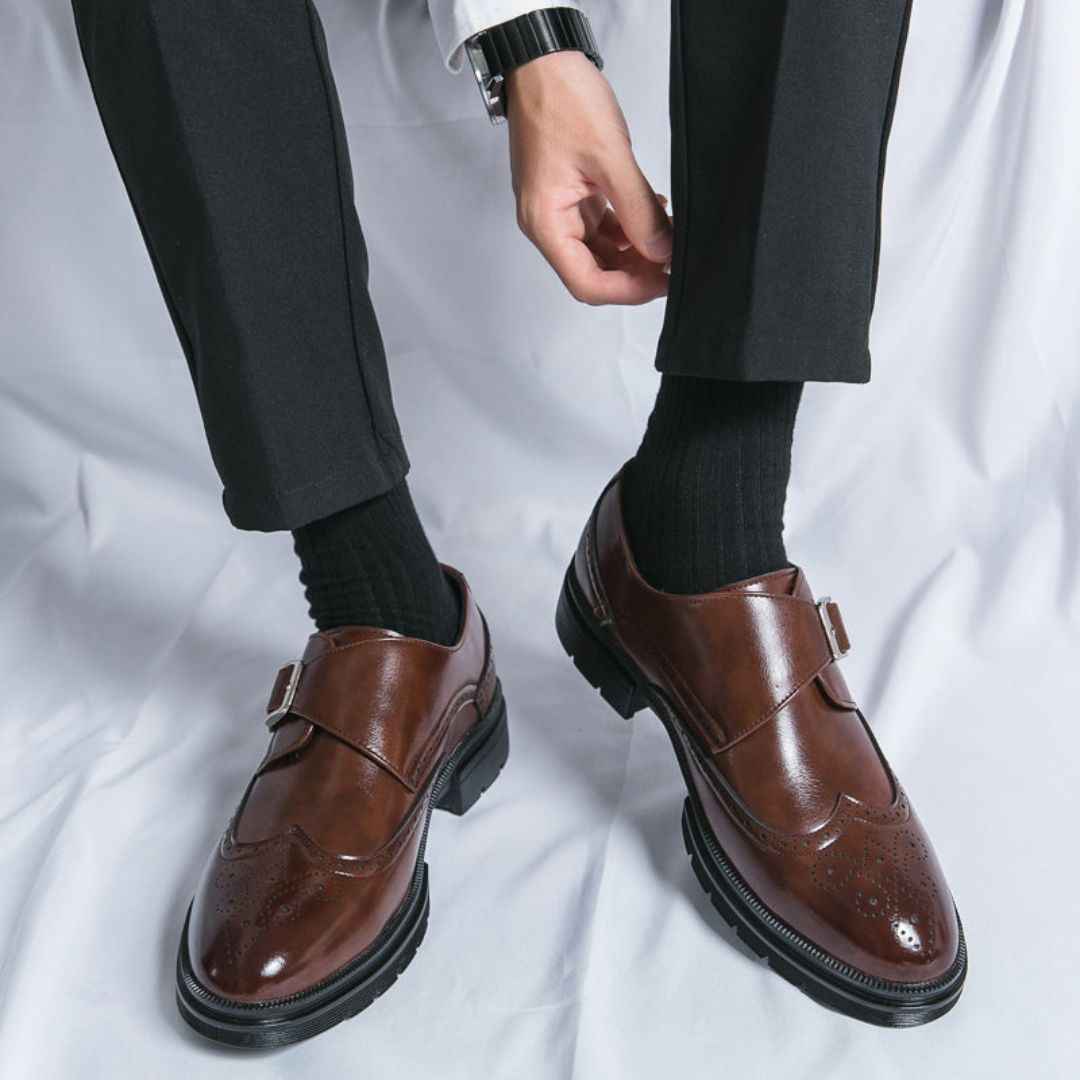 Joseph | Men's Monk Strap Wingtip Dress Shoes - Image 6