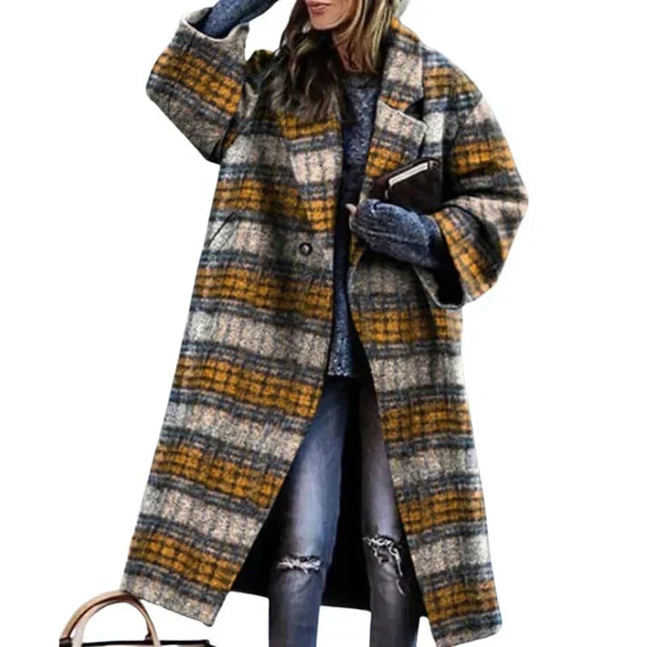 Hannah | Stylish Long Plaid Coat - Image 5