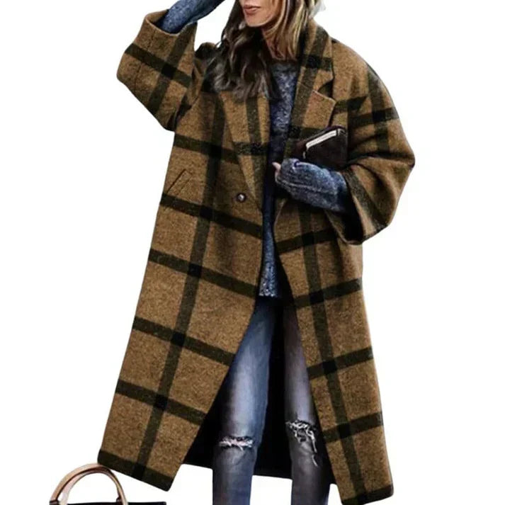 Hannah | Stylish Long Plaid Coat - Image 7