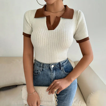 Fiona | Women's Fitted Ribbed Polo Top - Image 2