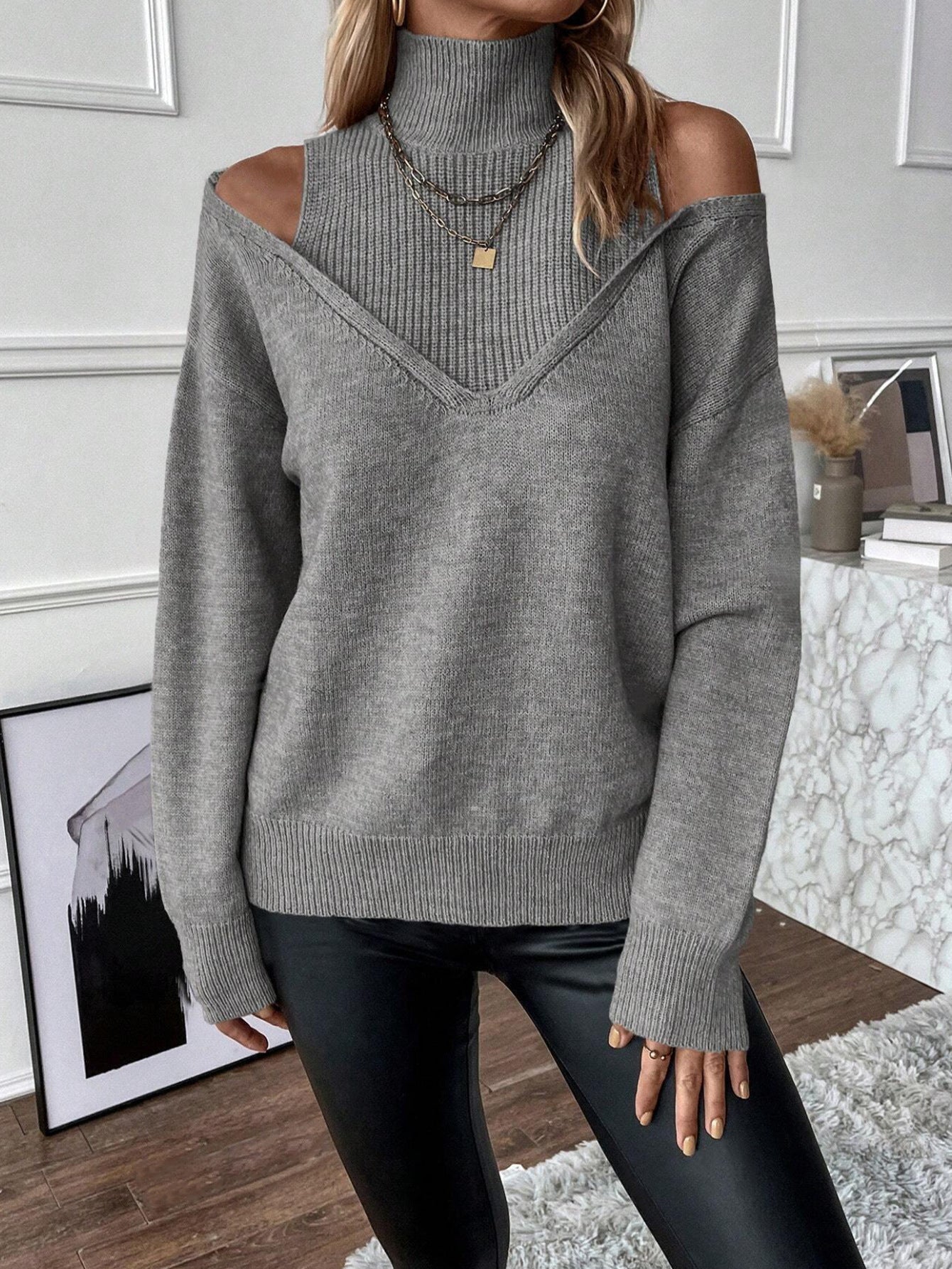 Noelle | Women's Cold Shoulder Turtleneck Sweater - Image 5