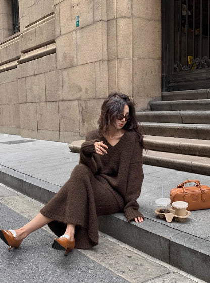 Morgan | Women's V-Neck Knit Sweater and Flare Midi Skirt Set - Image 4