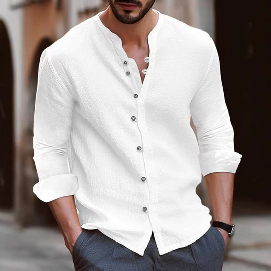Waylon | Men’s Long Sleeve Shirt - Cotton Linen Blend - Relaxed Fit - Image 1