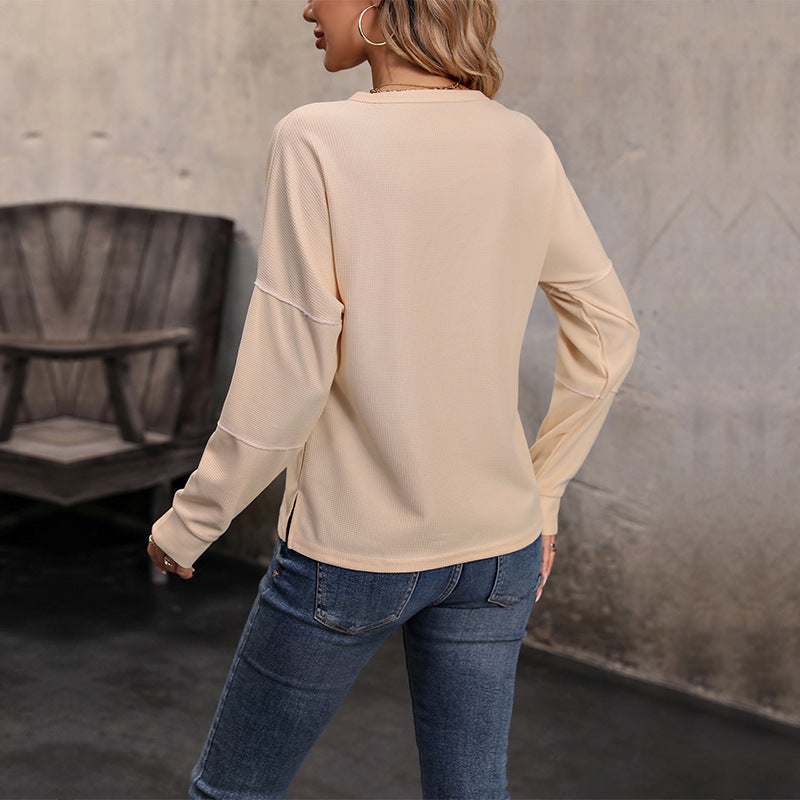 Winnie | Women's Button-Down Waffle Knit Long Sleeve Top - Image 3