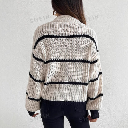 Rachael | Women's Oversized Striped Crew Neck Sweater - Image 5