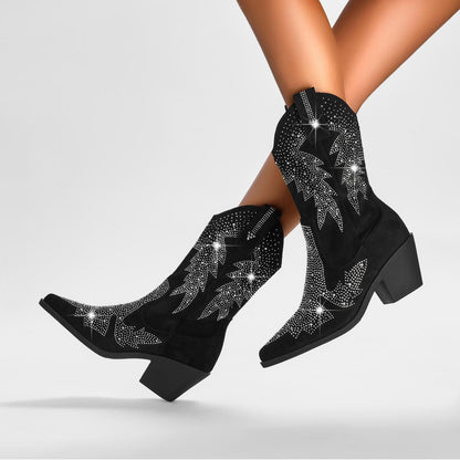 Yvette | Women's Rhinestone Mid Calf Cowboy Boots - Image 2