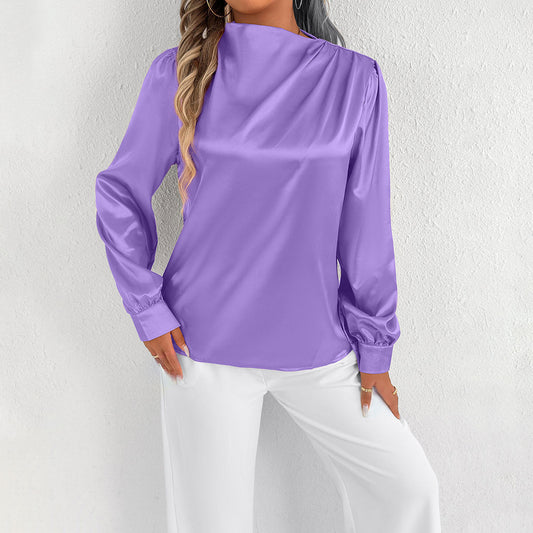 Couture-moda | Elegant Women’s Satin Blouse – Relaxed Fit, High Neck, Long Sleeve - Image 1