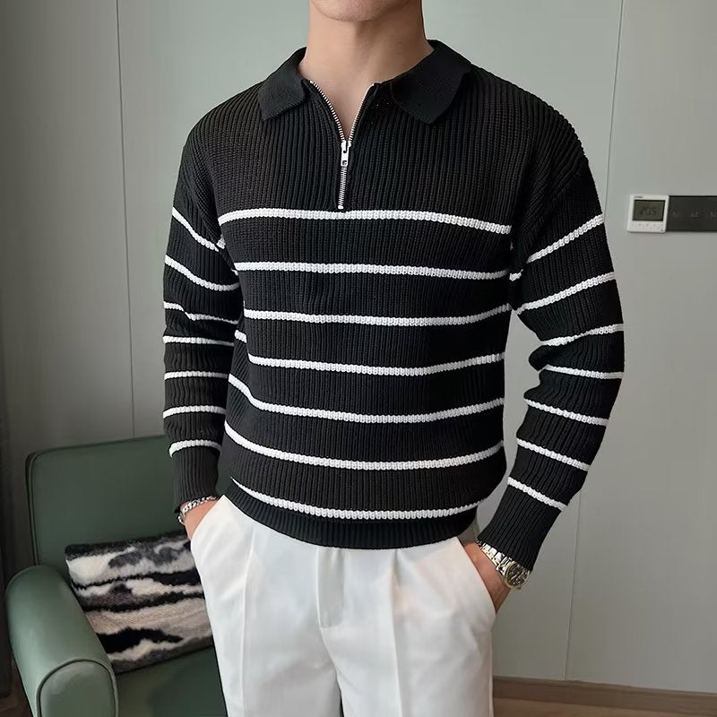 Liam | Men's Striped Zipper Front Sweater - Image 2
