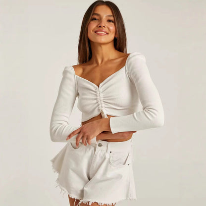 Kristen | Women's Ruched Front Long Sleeve Top - Image 1