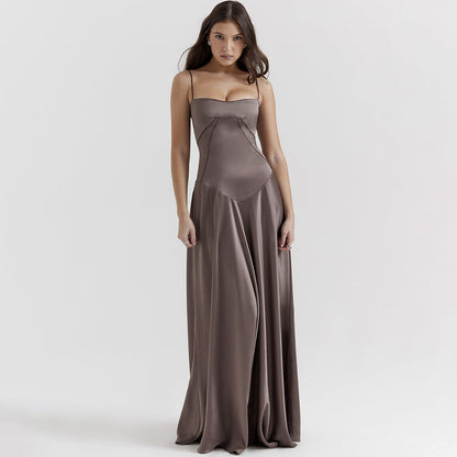 Couture-moda | Women's Elegant Midi Dress - Silky Slim Fit - Spaghetti Straps - Image 1