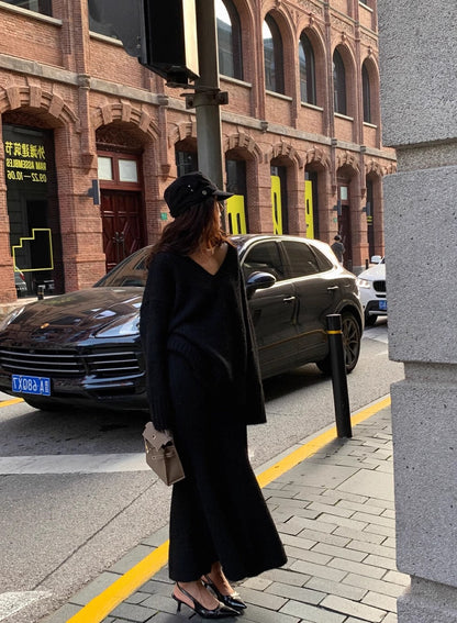 Morgan | Women's V-Neck Knit Sweater and Flare Midi Skirt Set - Image 12