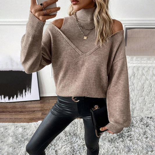 Noelle | Women's Cold Shoulder Turtleneck Sweater - Image 1