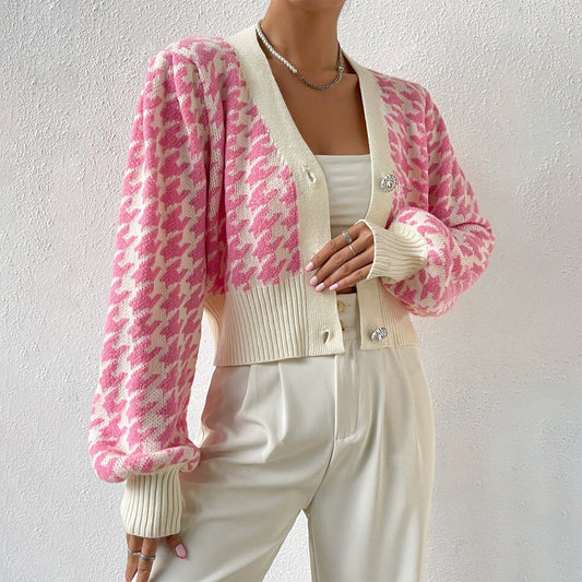 Violet | Women's Cropped V-Neck Cardigan - Image 1