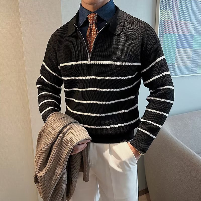 Liam | Men's Striped Zipper Front Sweater - Image 5
