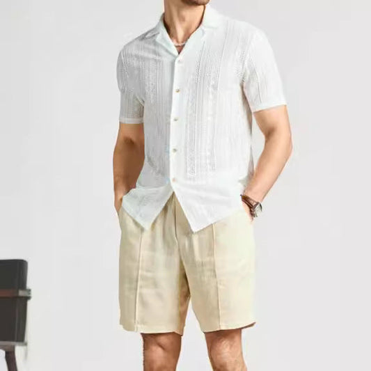 Reggie | Lightweight Knit Lace Openwork Button Down Shirt - Relaxed Fit - Image 1