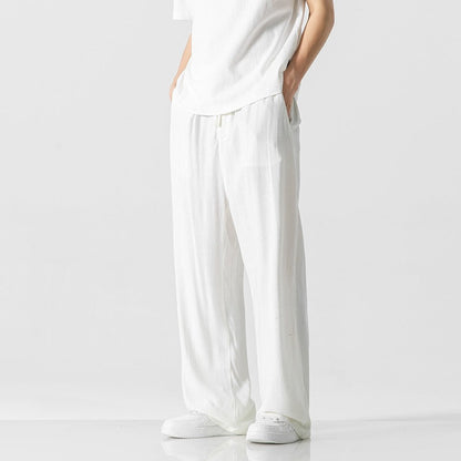 Jeffrey | Men’s Casual Linen Blend Trousers – Loose Fit – Full Length – Comfortable Drawstring Waist - Image 8