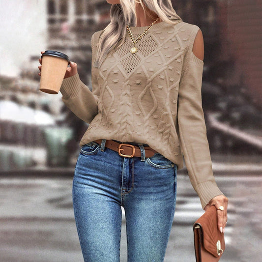 Sage | Women's Cold Shoulder Cable Knit Sweater - Image 1