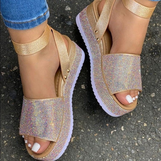 Rita | Women’s Rhinestone Platform Sandals - Chunky Sole with Buckle Strap - Image 1