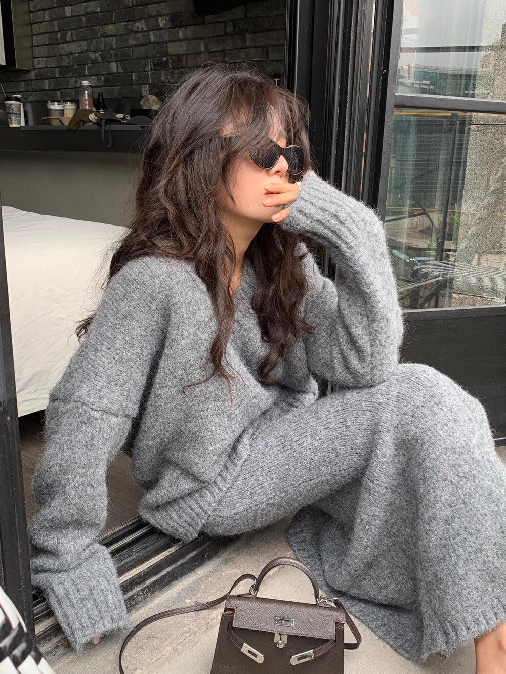 Morgan | Women's V-Neck Knit Sweater and Flare Midi Skirt Set - Image 7